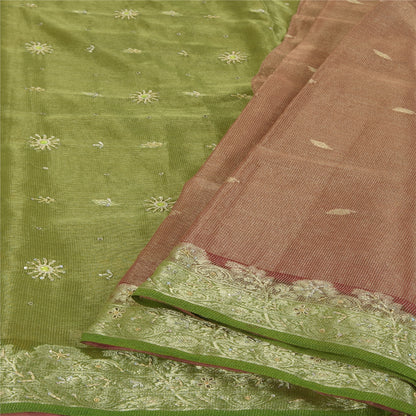 Sanskriti Vintage Dark Red Sarees Art Silk Hand Beaded Woven Craft Fabric Sari