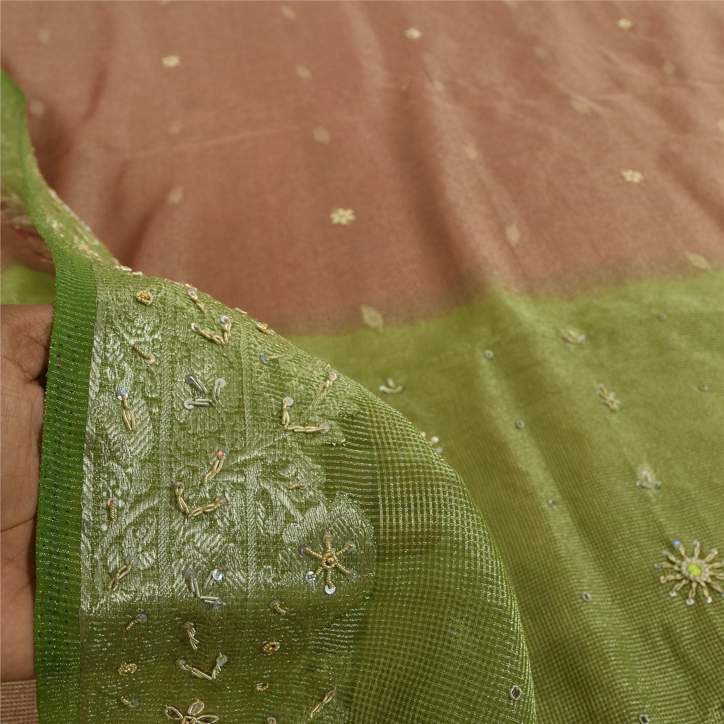 Sanskriti Vintage Dark Red Sarees Art Silk Hand Beaded Woven Craft Fabric Sari