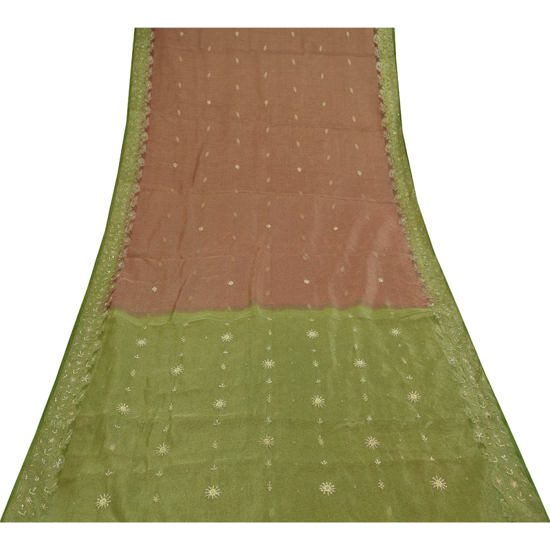 Sanskriti Vintage Dark Red Sarees Art Silk Hand Beaded Woven Craft Fabric Sari