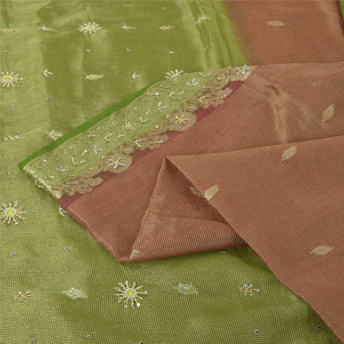 Sanskriti Vintage Dark Red Sarees Art Silk Hand Beaded Woven Craft Fabric Sari