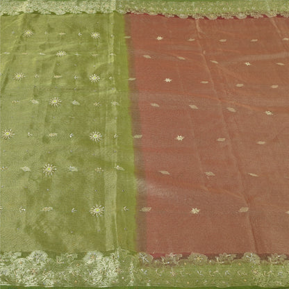 Sanskriti Vintage Dark Red Sarees Art Silk Hand Beaded Woven Craft Fabric Sari