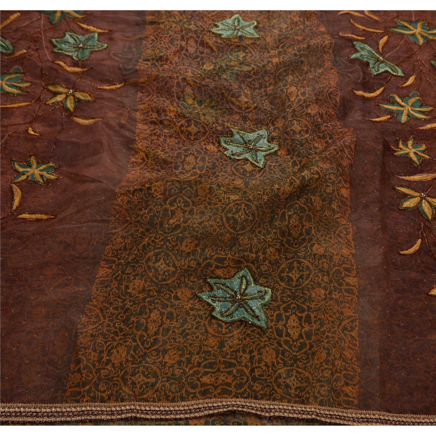 Sanskriti Vintage Brown Sarees Art Silk Hand Beaded Craft Fabric Premium Sari