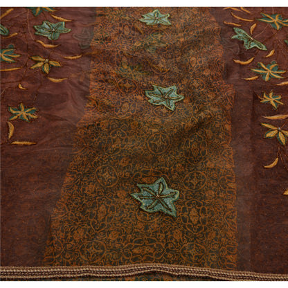 Sanskriti Vintage Brown Sarees Art Silk Hand Beaded Craft Fabric Premium Sari