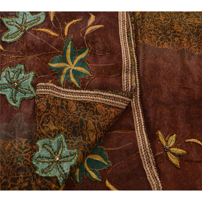 Sanskriti Vintage Brown Sarees Art Silk Hand Beaded Craft Fabric Premium Sari