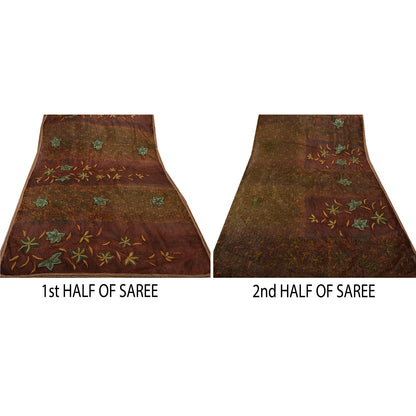 Sanskriti Vintage Brown Sarees Art Silk Hand Beaded Craft Fabric Premium Sari