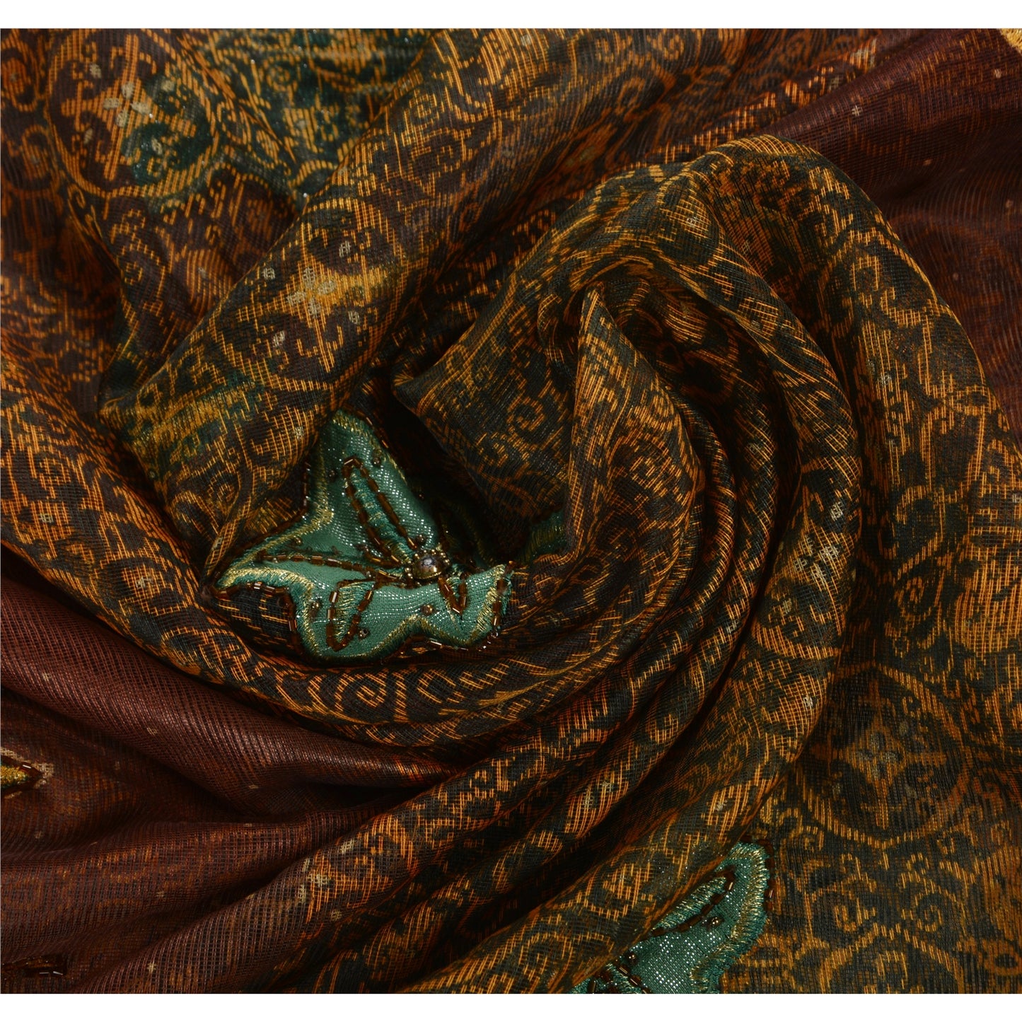 Sanskriti Vintage Brown Sarees Art Silk Hand Beaded Craft Fabric Premium Sari