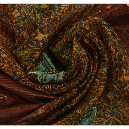 Sanskriti Vintage Brown Sarees Art Silk Hand Beaded Craft Fabric Premium Sari
