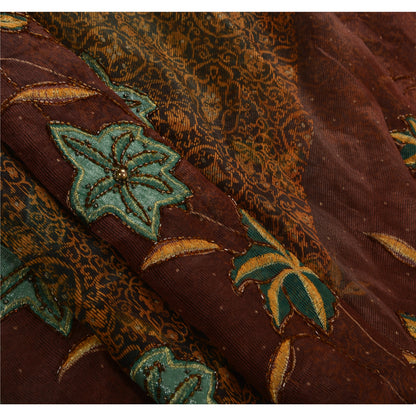 Sanskriti Vintage Brown Sarees Art Silk Hand Beaded Craft Fabric Premium Sari