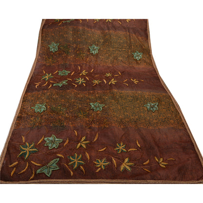 Sanskriti Vintage Brown Sarees Art Silk Hand Beaded Craft Fabric Premium Sari