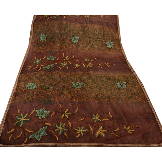 Sanskriti Vintage Brown Sarees Art Silk Hand Beaded Craft Fabric Premium Sari