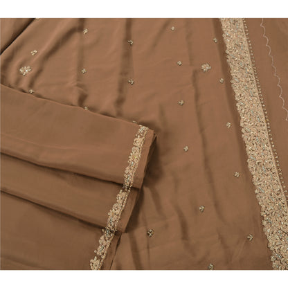 Sanskriti Vintage Sarees Art Silk Hand Beaded Brown Fabric Craft Ethnic Sari