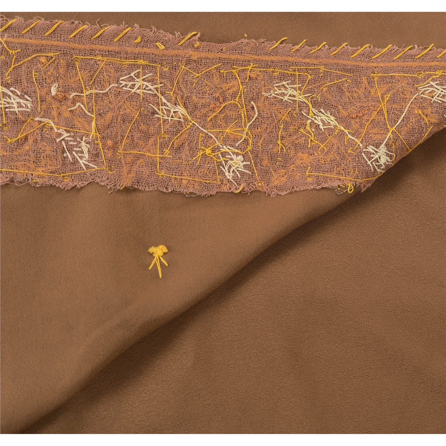 Sanskriti Vintage Sarees Art Silk Hand Beaded Brown Fabric Craft Ethnic Sari
