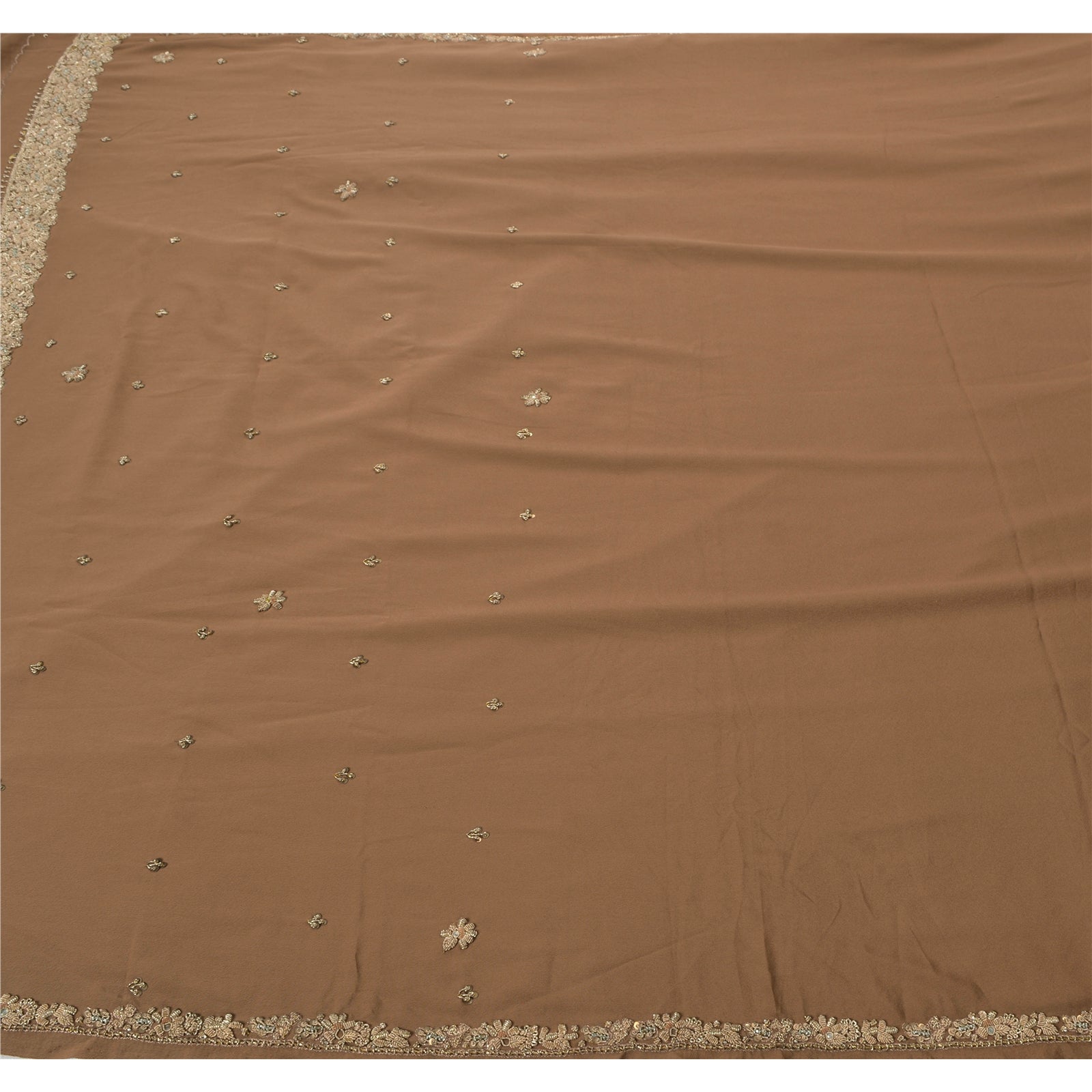 Sanskriti Vintage Sarees Art Silk Hand Beaded Brown Fabric Craft Ethnic Sari