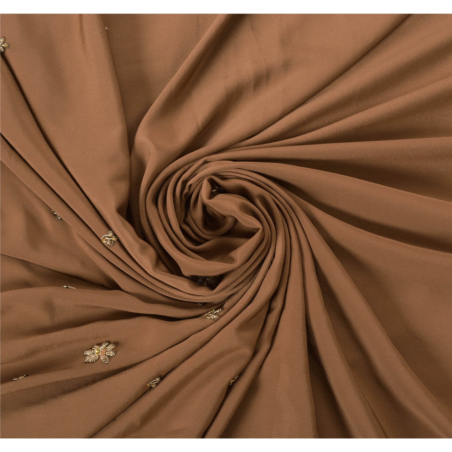 Sanskriti Vintage Sarees Art Silk Hand Beaded Brown Fabric Craft Ethnic Sari