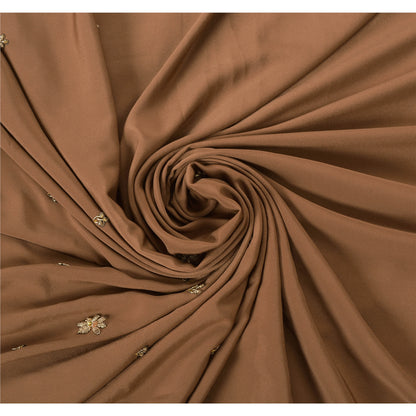 Sanskriti Vintage Sarees Art Silk Hand Beaded Brown Fabric Craft Ethnic Sari