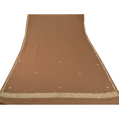 Sanskriti Vintage Sarees Art Silk Hand Beaded Brown Fabric Craft Ethnic Sari
