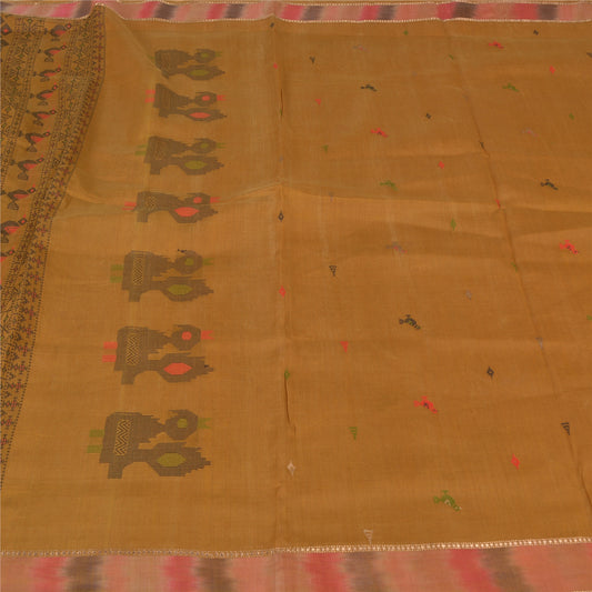 Sanskriti Vintage Indian Sari Pure Silk Woven Sarees Green Craft Decor Fabric