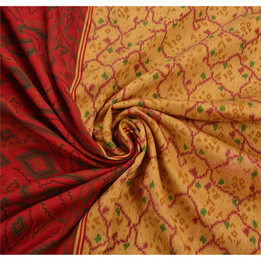 Sanskriti Vintage Sarees Cotton Painted Cream Craft Decor Fabric Premium Sari
