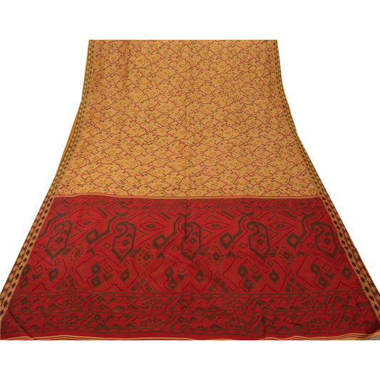Sanskriti Vintage Sarees Cotton Painted Cream Craft Decor Fabric Premium Sari