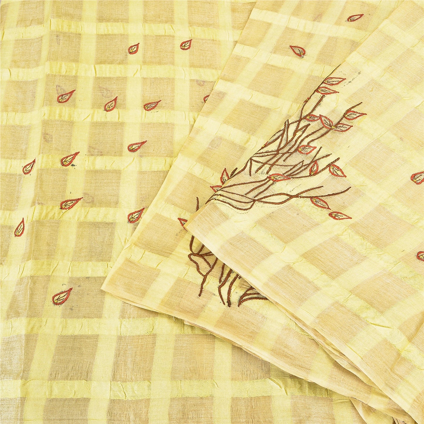 Sanskriti Vintage Beige Sarees Pure Silk EmbroiderY Woven 5+YD Sari Craft Supply