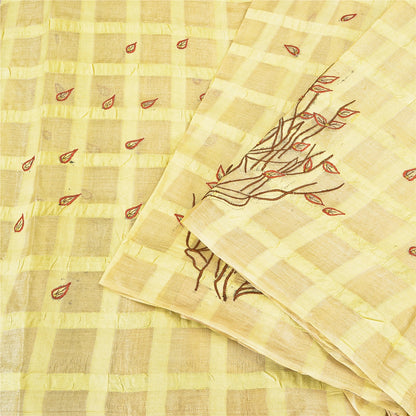 Sanskriti Vintage Beige Sarees Pure Silk EmbroiderY Woven 5+YD Sari Craft Supply
