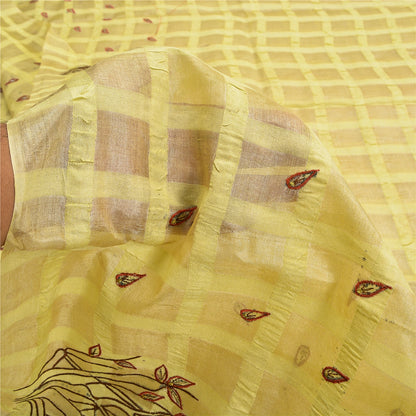 Sanskriti Vintage Beige Sarees Pure Silk EmbroiderY Woven 5+YD Sari Craft Supply