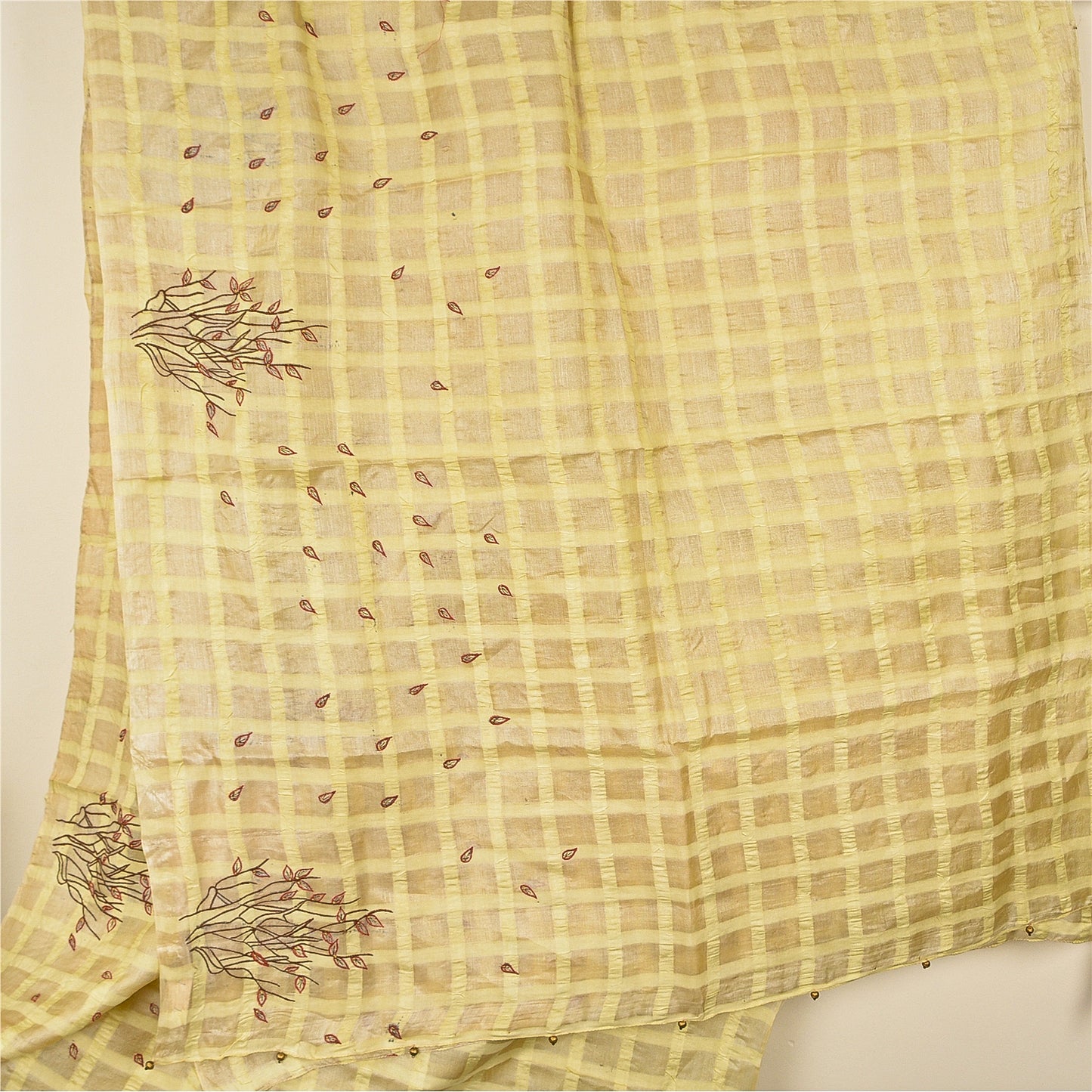 Sanskriti Vintage Beige Sarees Pure Silk EmbroiderY Woven 5+YD Sari Craft Supply