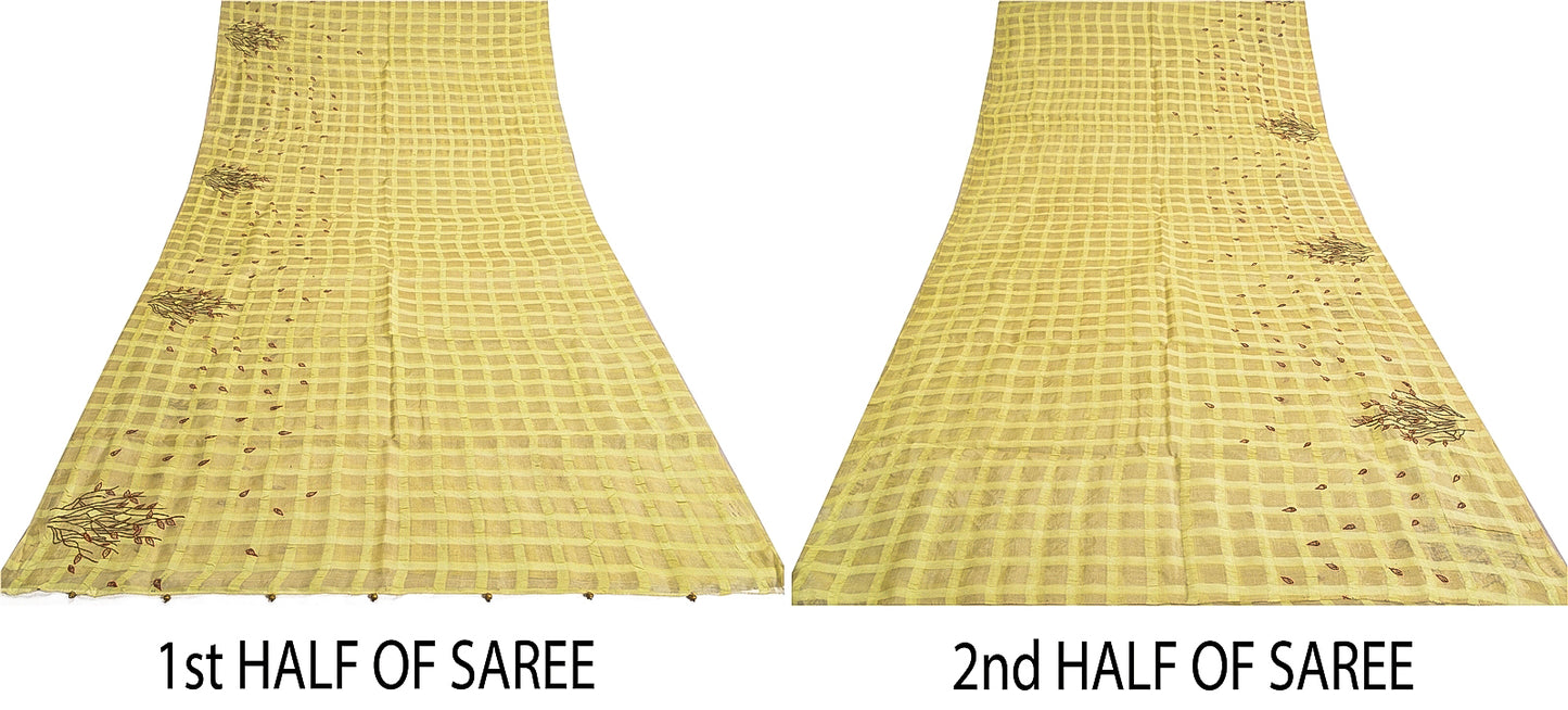 Sanskriti Vintage Beige Sarees Pure Silk EmbroiderY Woven 5+YD Sari Craft Supply