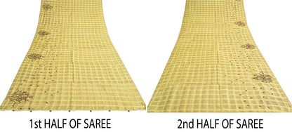 Sanskriti Vintage Beige Sarees Pure Silk EmbroiderY Woven 5+YD Sari Craft Supply