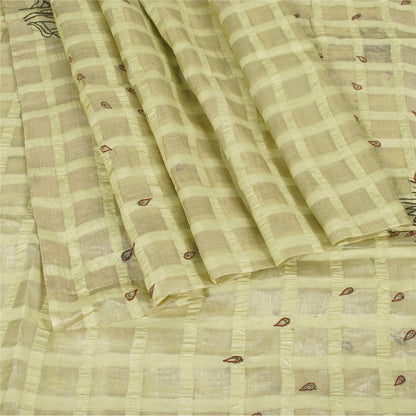 Sanskriti Vintage Beige Sarees Pure Silk EmbroiderY Woven 5+YD Sari Craft Supply