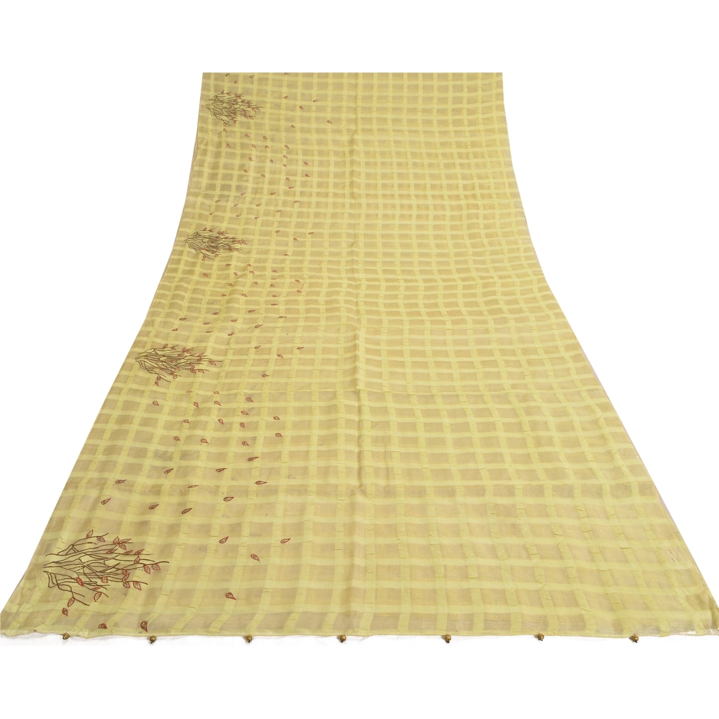 Sanskriti Vintage Beige Sarees Pure Silk EmbroiderY Woven 5+YD Sari Craft Supply
