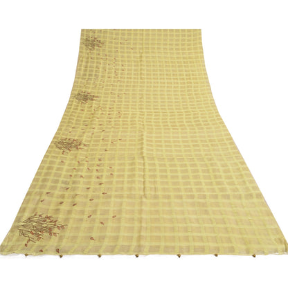 Sanskriti Vintage Beige Sarees Pure Silk EmbroiderY Woven 5+YD Sari Craft Supply