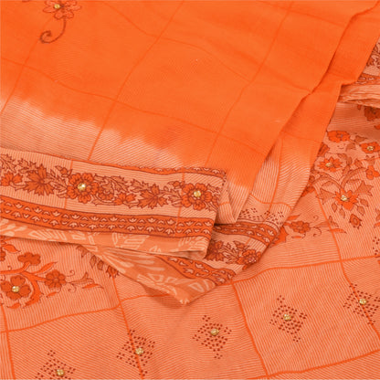 Sanskriti Vintage Orange Sarees Pure Cotton Hand Beaded Printed Fabric 5yrd Sari