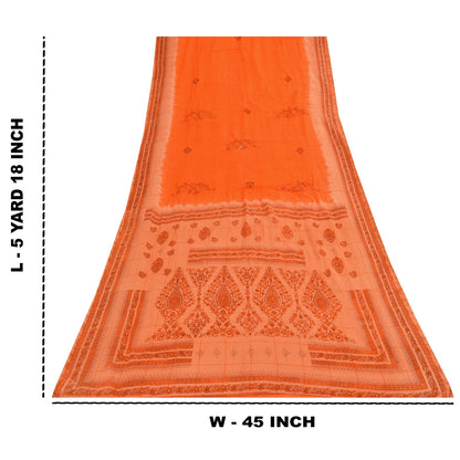 Sanskriti Vintage Orange Sarees Pure Cotton Hand Beaded Printed Fabric 5yrd Sari