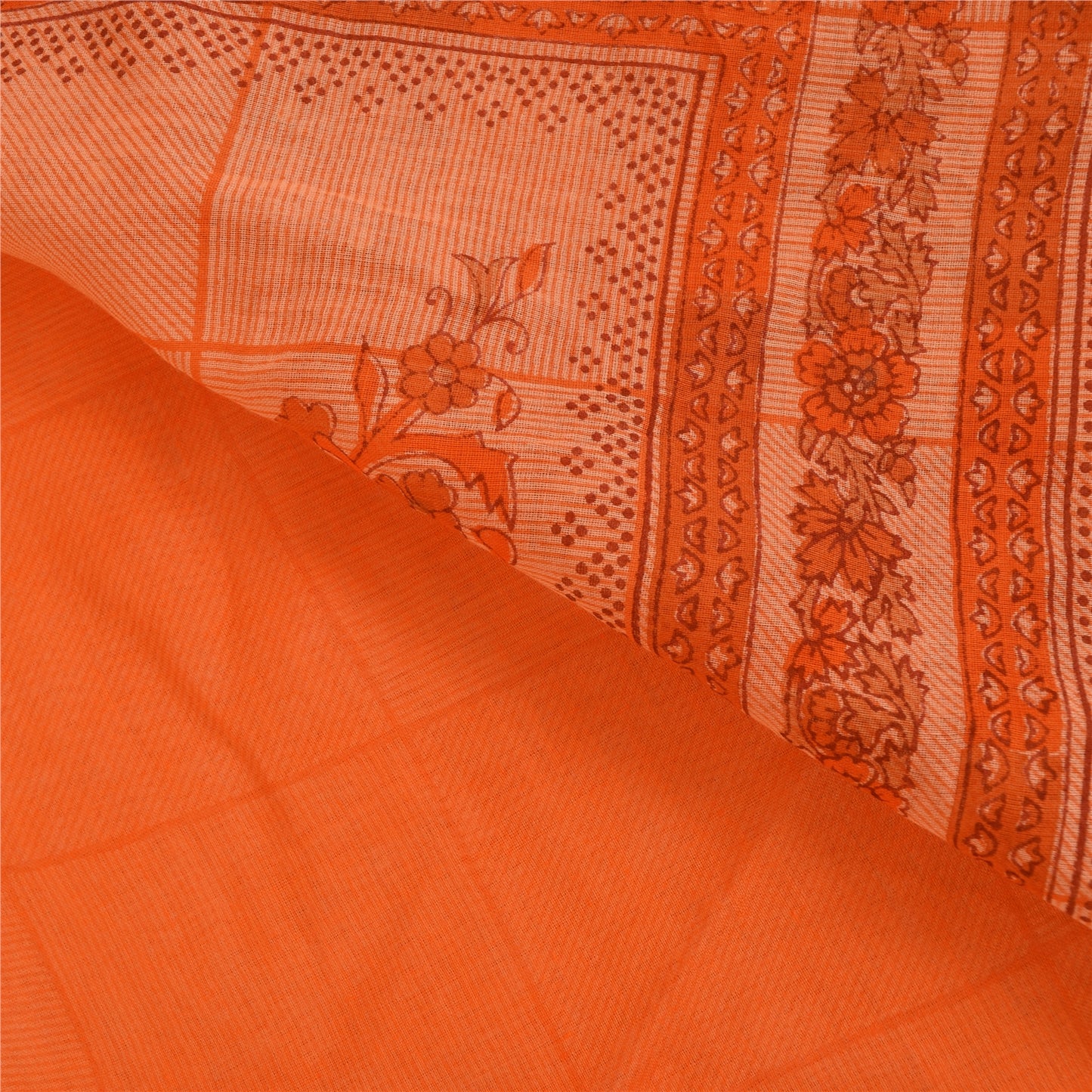 Sanskriti Vintage Orange Sarees Pure Cotton Hand Beaded Printed Fabric 5yrd Sari