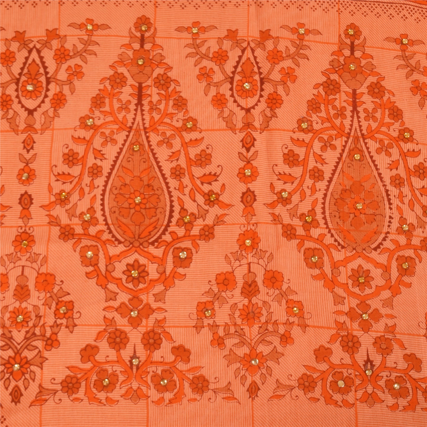 Sanskriti Vintage Orange Sarees Pure Cotton Hand Beaded Printed Fabric 5yrd Sari