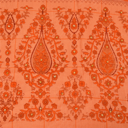 Sanskriti Vintage Orange Sarees Pure Cotton Hand Beaded Printed Fabric 5yrd Sari