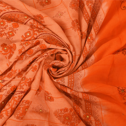 Sanskriti Vintage Orange Sarees Pure Cotton Hand Beaded Printed Fabric 5yrd Sari