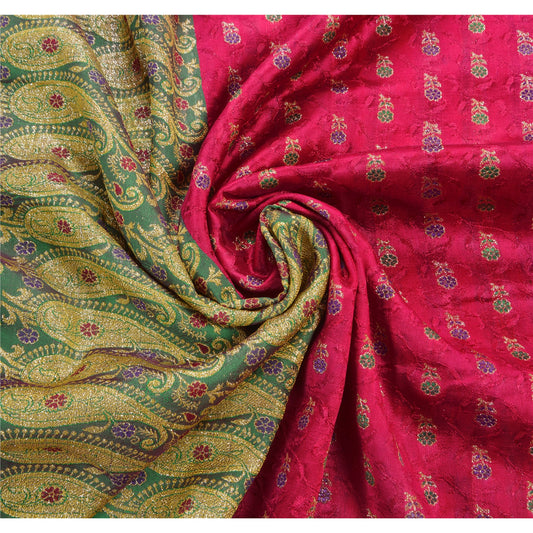 Sanskriti Vintage Pink Art Silk Sarees Woven Craft 5 YD Decor Fabric Ethnic Sari