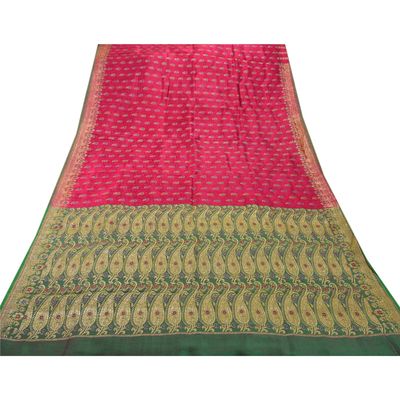 Sanskriti Vintage Pink Art Silk Sarees Woven Craft 5 YD Decor Fabric Ethnic Sari