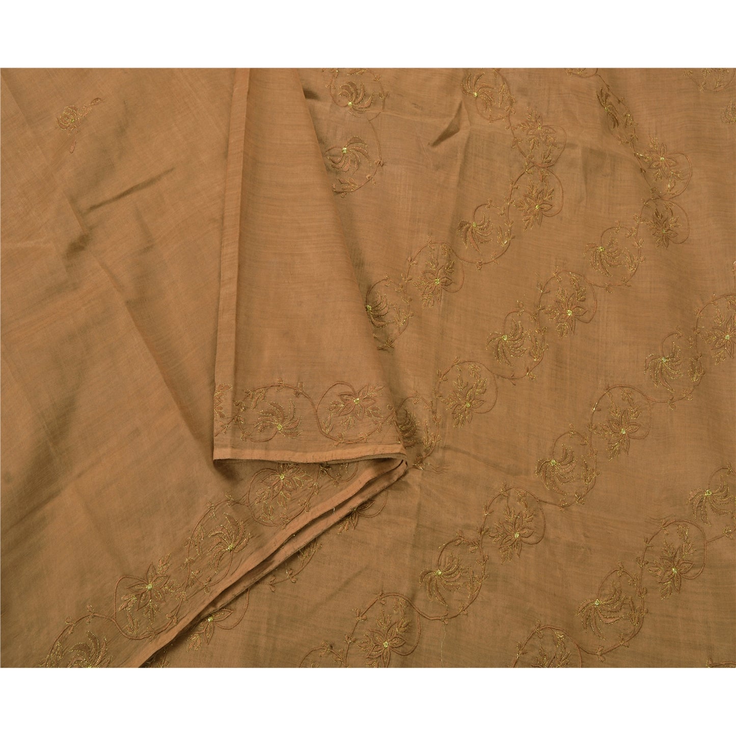 Sanskriti Vintage Brown Sarees Blend Cotton Embroidered Fabric Premium Sari