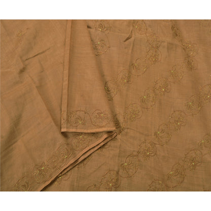 Sanskriti Vintage Brown Sarees Blend Cotton Embroidered Fabric Premium Sari
