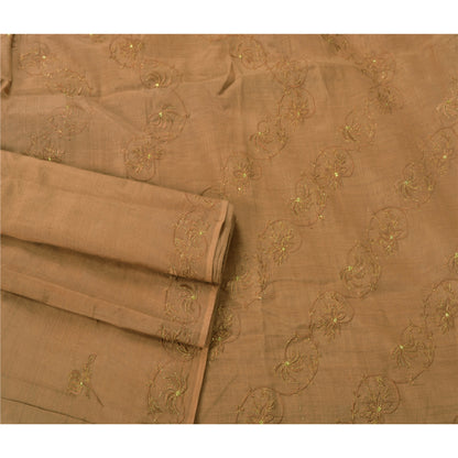 Sanskriti Vintage Brown Sarees Blend Cotton Embroidered Fabric Premium Sari