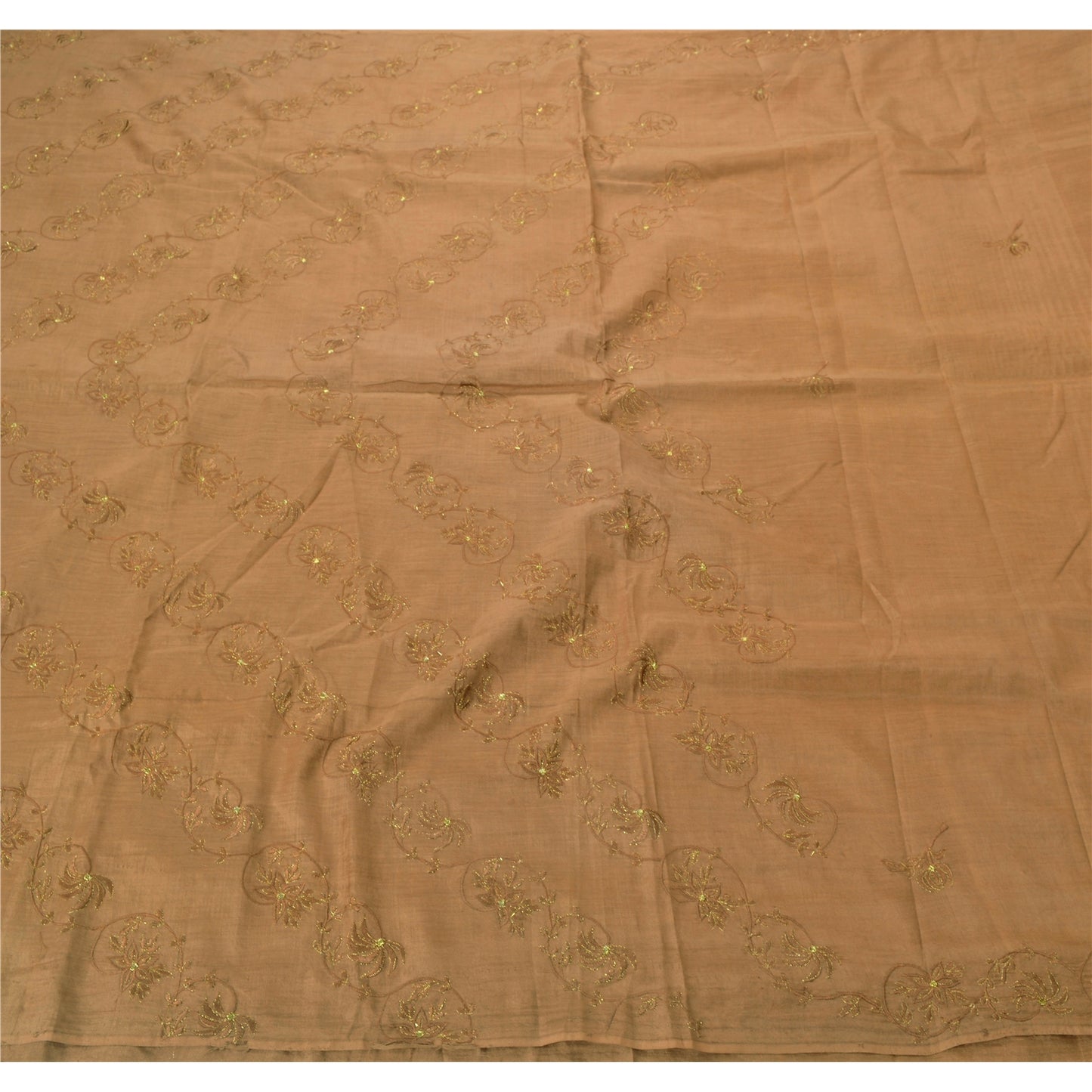 Sanskriti Vintage Brown Sarees Blend Cotton Embroidered Fabric Premium Sari