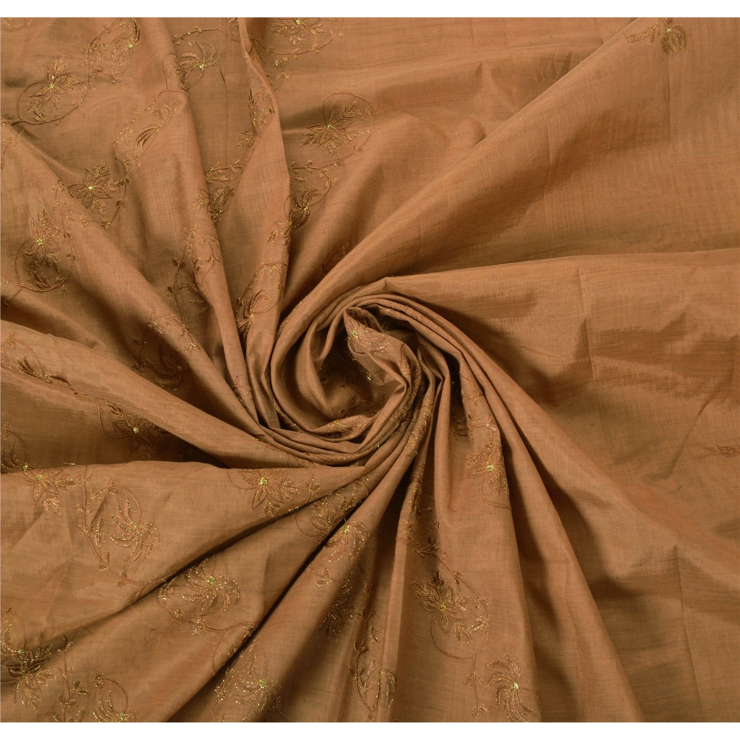 Sanskriti Vintage Brown Sarees Blend Cotton Embroidered Fabric Premium Sari