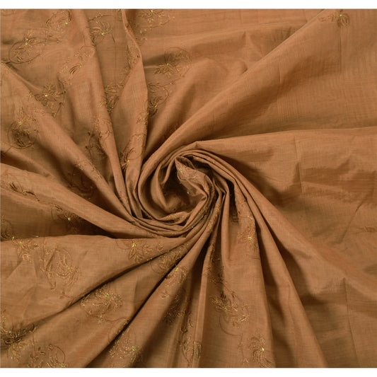 Sanskriti Vintage Brown Sarees Blend Cotton Embroidered Fabric Premium Sari