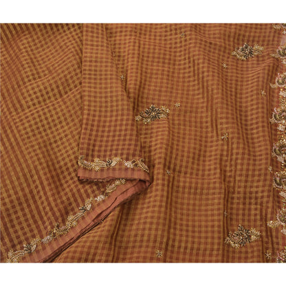 Sanskriti Vintage Brown Sarees Georgette Hand Beaded Craft Fabric Premium Sari