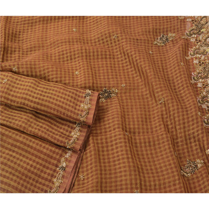 Sanskriti Vintage Brown Sarees Georgette Hand Beaded Craft Fabric Premium Sari