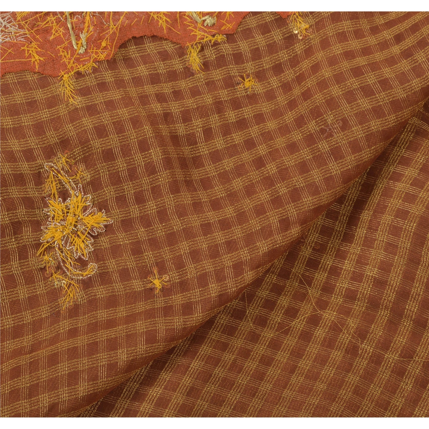 Sanskriti Vintage Brown Sarees Georgette Hand Beaded Craft Fabric Premium Sari