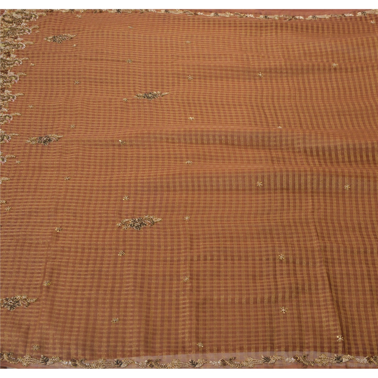 Sanskriti Vintage Brown Sarees Georgette Hand Beaded Craft Fabric Premium Sari